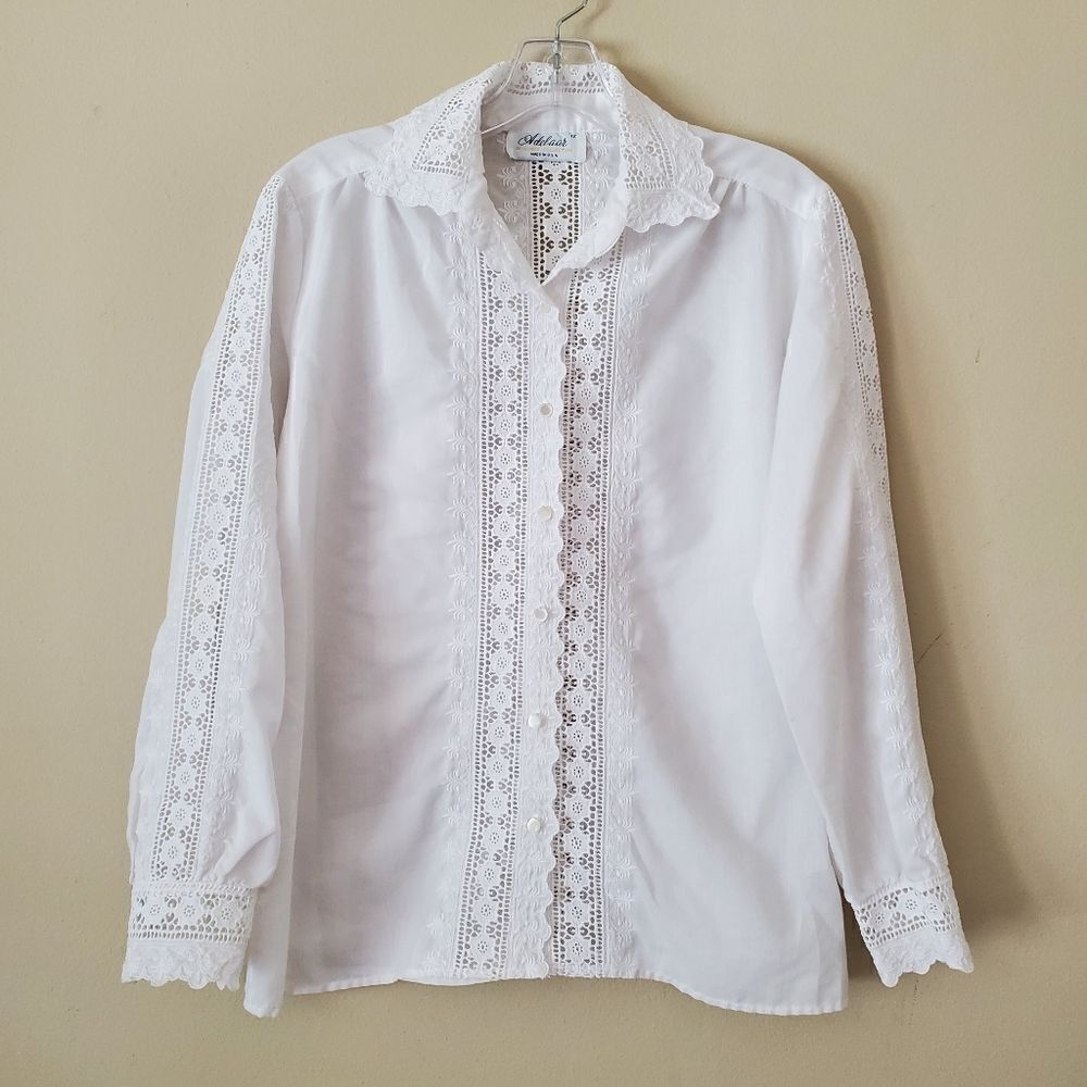 Adelaar Designer Collection Women's White Button Down Top Size 12 White Coquette